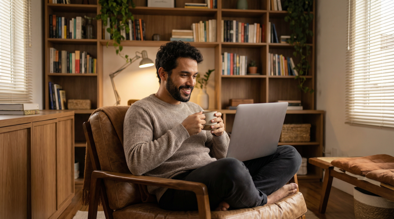 Casal brasileiro trabalhando remotamente da varanda